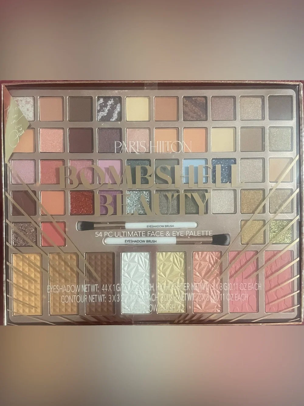 Paris Hilton Bombshell Beauty face and eye palette and Extreme Plump lip set